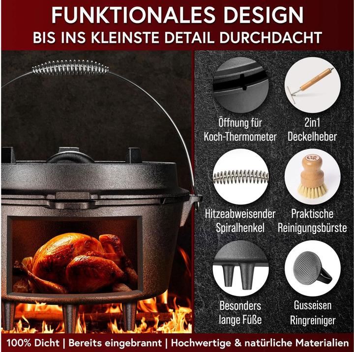 Immagine prodotto Gusskönig Gusskoenig Dutch Oven Set 9 l-Deckelheber-Schrubber