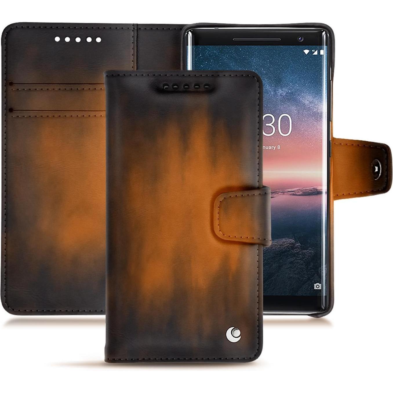 Noreve Lederschutzhülle Wallet (Nokia 8 Sirocco), Smartphone Hülle, Braun