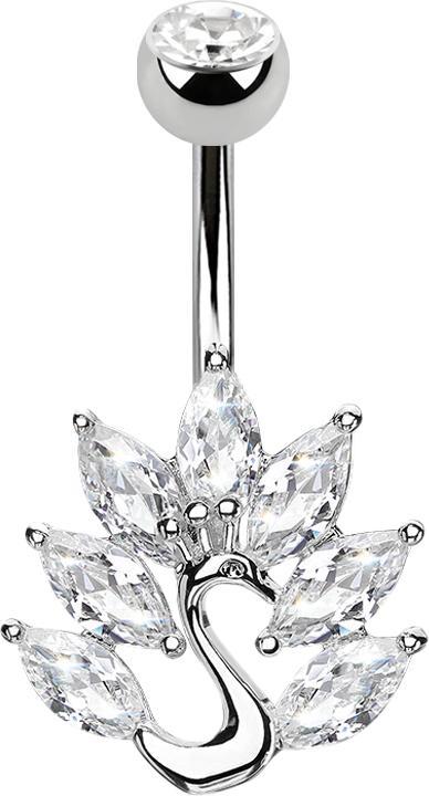 Produktbild Star Piercing Banane silber mit Kugel Kristall silber Pfau (Messing, Chirurgenstahl 316L)