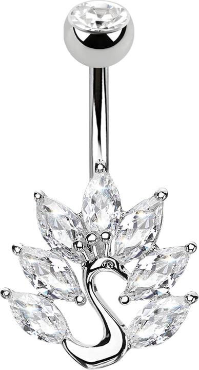 Produktbild Star Piercing Banane silber mit Kugel Kristall silber Pfau (Messing, Chirurgenstahl 316L)