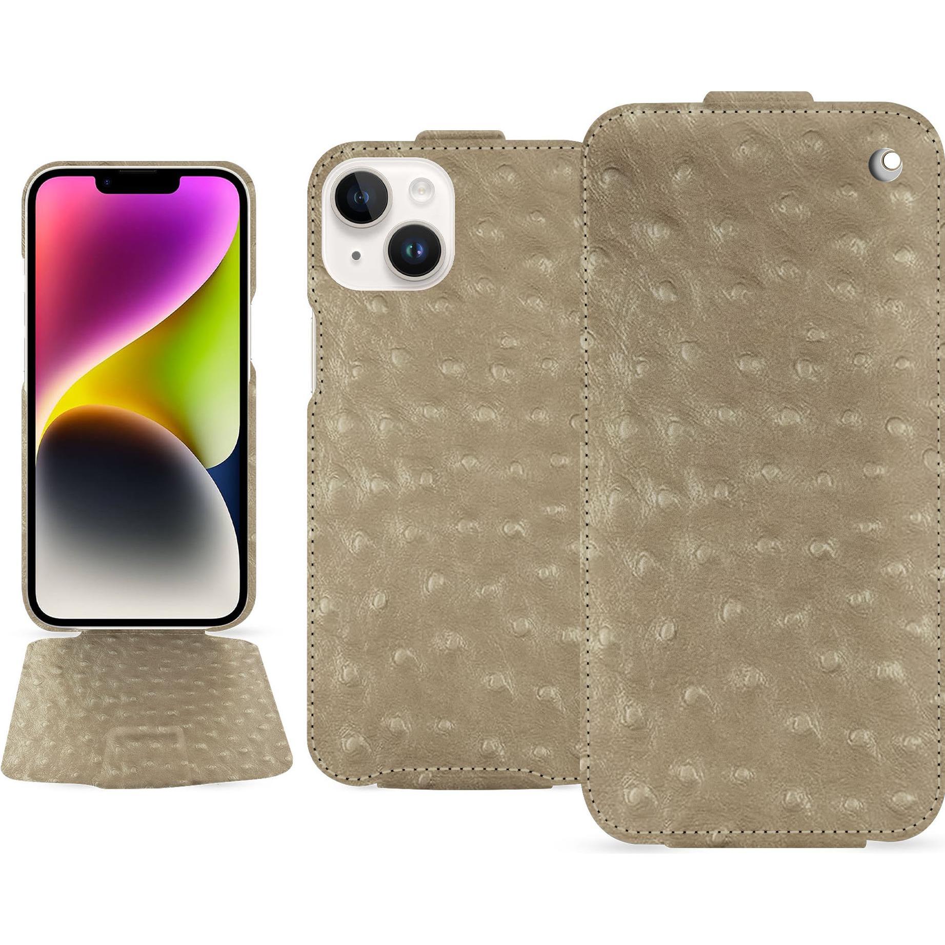 Noreve Lederschutzhülle vertikal (Apple iPhone 15 Plus), Smartphone Hülle, Beige