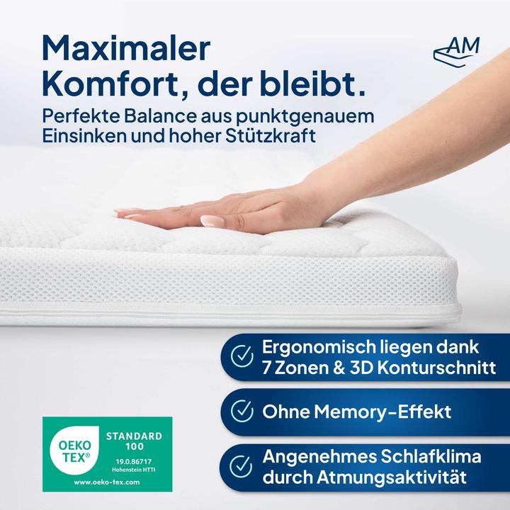 Produktbild AM Qualitätsmatratzen 3D Deluxe 7-Zonen Kaltschaum Topper, Lyocell Bezug (80 x 200 cm)