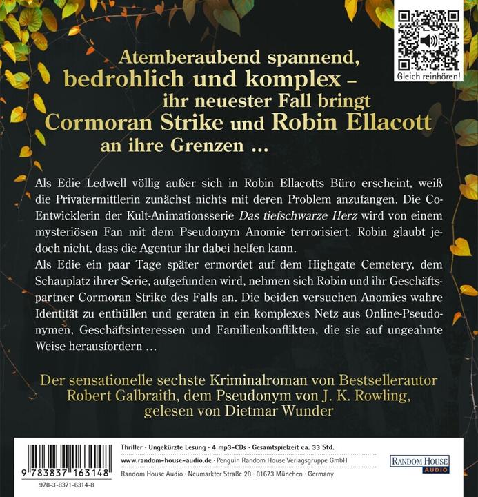 Valeurs nutritives et ingrédients Le coeur noir et profond (Robert Galbraith, Allemand)