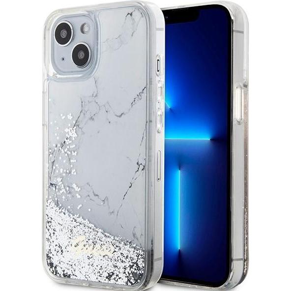 Guess GUHCP14SLCSGSGH iPhone 14 6.1" bia?y/white hardcase Liquid Glitter Marble (Apple iPhone 14), Smartphone Hülle, Wei...