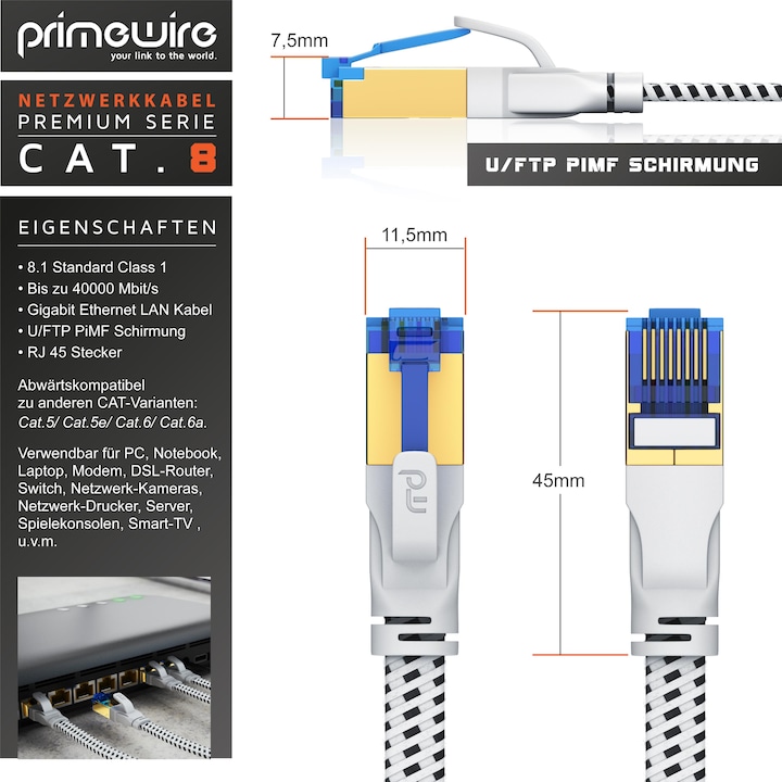 Actual product image Primewire CAT 8 network cable flat cotton sheath (U/FTP, CAT8.1, 15 m)
