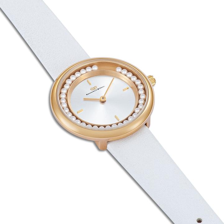 Immagine prodotto Orologio al quarzo da donna perla in vera pelle bianca - 32214 (Orologio da polso analogico, 32 mm)