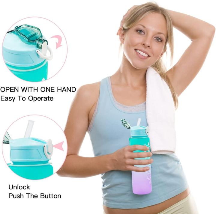 Produktbild ASMI Trinkflasche mit Strohhalm und Zeitmarkierung 650 ml - FLASCHE IST FALSCH BEDRUCKT (900ML)