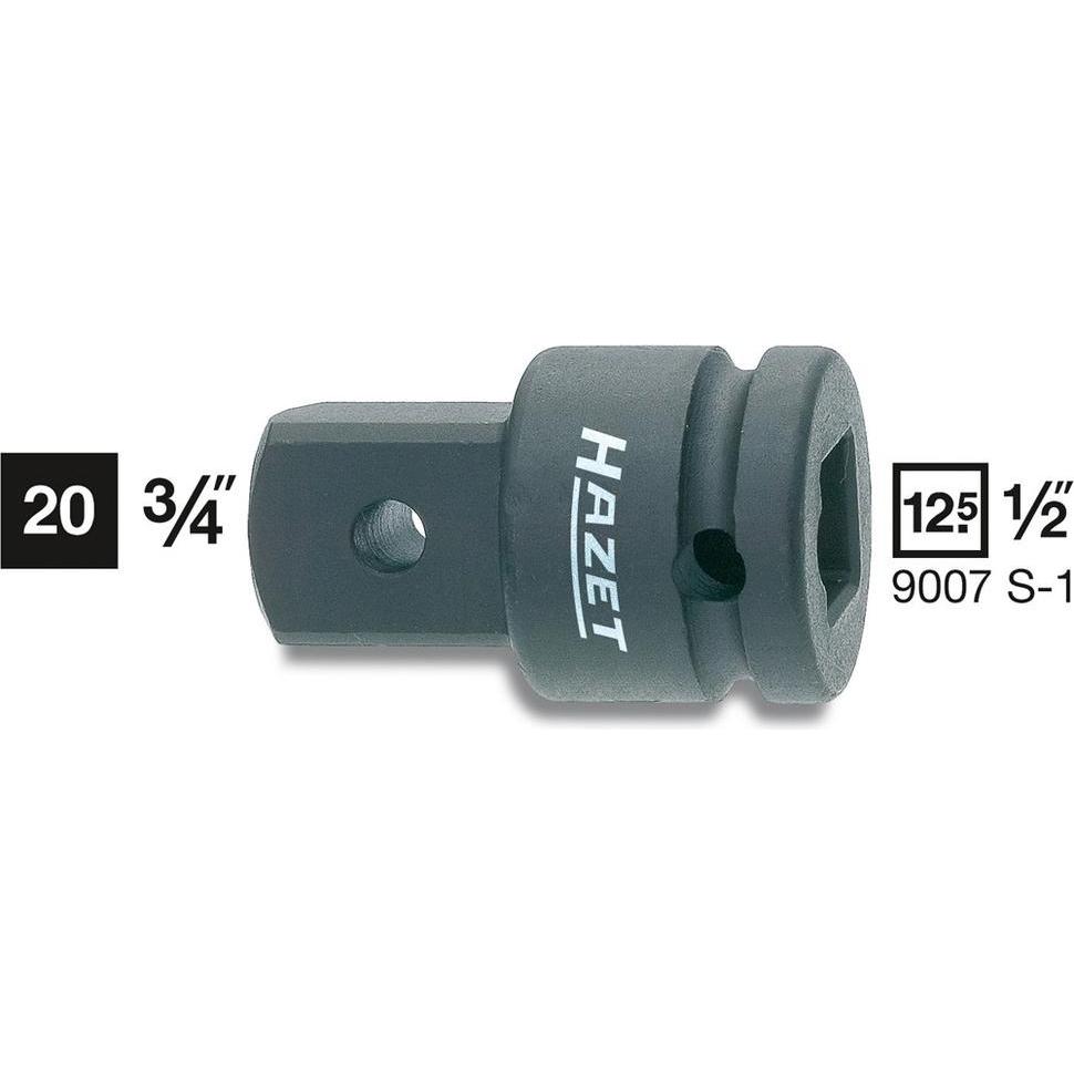 Thumbnail - HAZET, Steckschlüssel + Stecknuss, Vergrösserungsstück 9007S-1 ∙ Vierkant12,5 mm (1/2 Zoll) ∙ Vierkant 20 mm (3/4 Zoll)