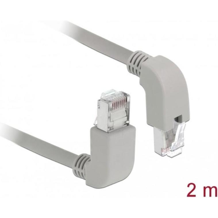 Delock Patch-Kabel RJ-45 (M) nach oben gewinkelt bis RJ-45 (M) nach unten gewinkelt (SF/UTP, CAT5e, 2 m), Netzwerkkabel