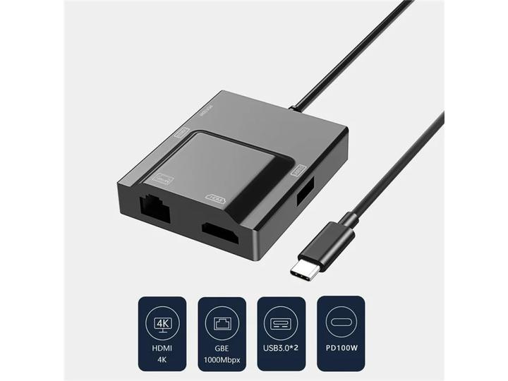 Immagine prodotto PowerGuard Adattatore multiplo 5-in-1 USB-C HDMI Gigabit Ethernet USB 3.0 100W (USB-C, 5 Porti)