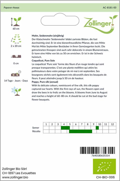 Produktbild Zollinger Bio Mohn, Seidenmohn (einjährig) (Keimlinge)