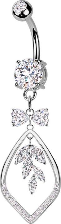 Actual product image Star Piercing Banane silber mit zwei Kugeln Kristall silber Anhänger Band und Rebe Kristalle silber (Brass, Surgical steel 316L)