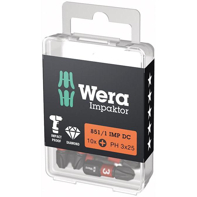 Thumbnail - Wera, Bits, Bit 851/1 IMP DC PH3 Länge 25 mm 1/4 ″ C6,3 Impaktor, DC (PH3)