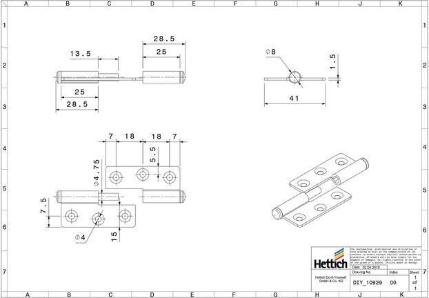 Produktbild Hettich Mbelband links, vernickelt 50x40 mm, 2 Stck fr innenliegende Tren und Fenster