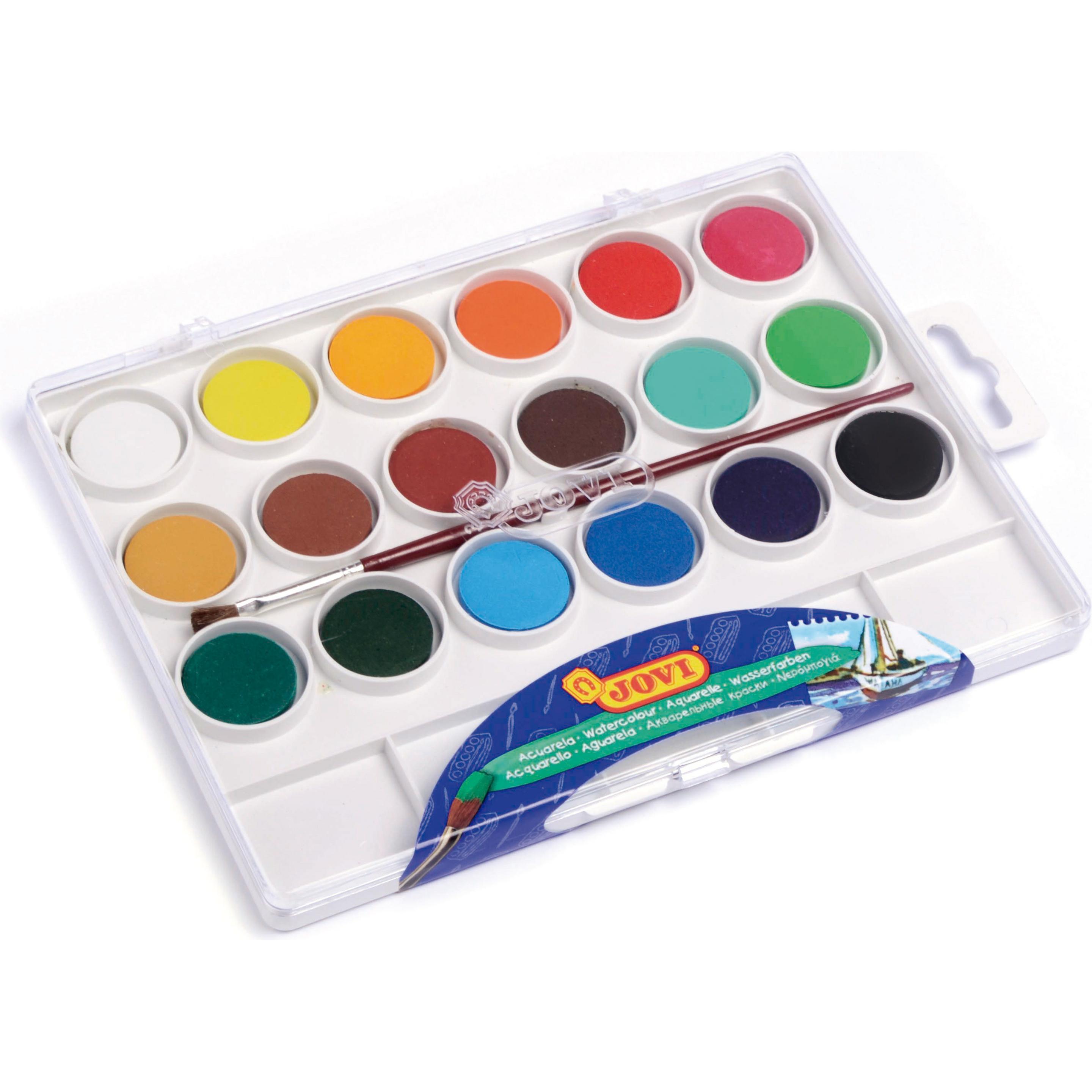 Jovi, Künstlerfarbe + Bastelfarbe, Aquarellfarben VE=18x 22ml Farbkasten (Farblich sortiert, 22 ml)