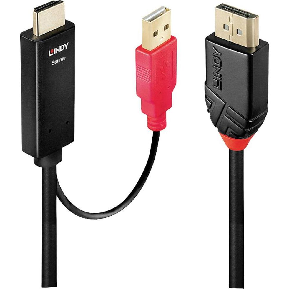 Lindy DisplayPort — HDMI (Typ A) USB A (5 m, DisplayPort), Video Kabel