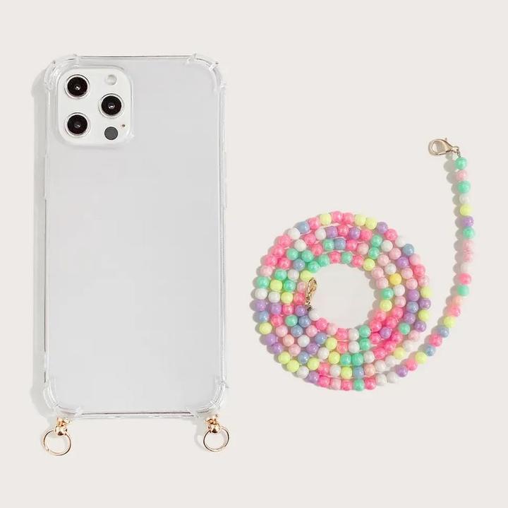 Produktbild PhoneLook Hülle Gummi transparent mit weisser integrierter Perlenkette (Apple iPhone 14)