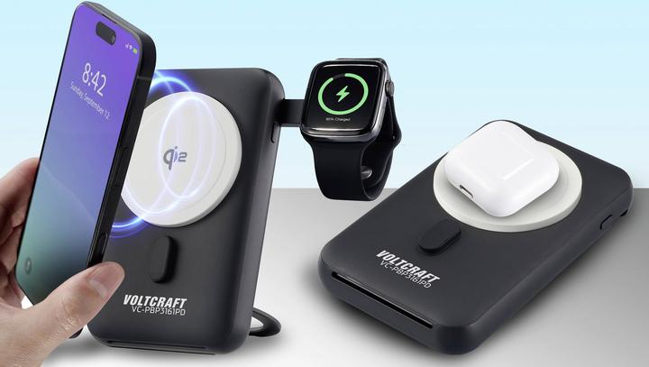Produktbild Voltcraft VC-PBP3161PD Wireless Powerbank 10000 mAh Qi Wireless Charging Li-Ion (10000 mAh, 15 W)