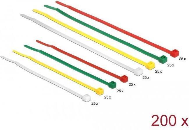 Actual product image Delock Cable tie colored 200 pcs L100 x B2.5 mm + L200 x B3.6 mm,18628 (100 mm, 200 pcs.)