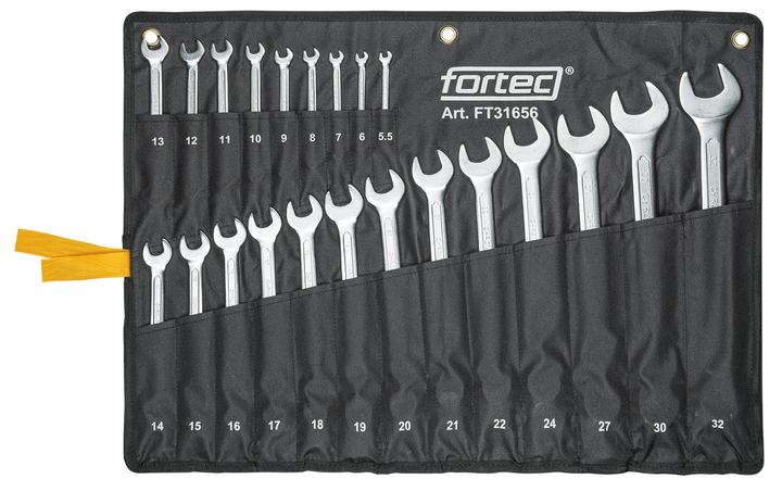 Actual product image Fortec ® Combination wrench set, 22-pcs., 5.5 - 32 mm (11 mm, 20 mm, 17 mm, 22 mm, 9 mm, 12 mm, 8 mm, 18 mm, 21 mm, 16 mm, 13 mm, 27 mm, 6 mm, 19 mm, 7 mm, 30 mm, 14 mm, 5.5 mm, 15 mm, 24 mm, 10 mm, 32 mm)