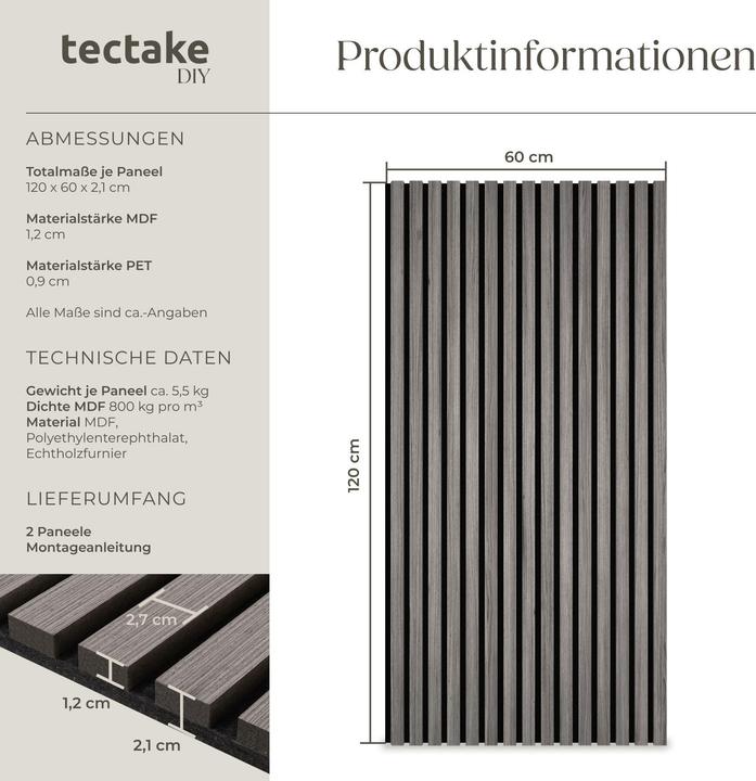 Produktbild tectake Set Akustikpaneele Sonic Wall Holzoptik (60 x 120 cm)