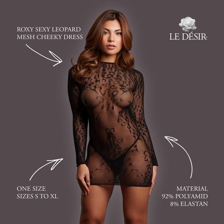 Produktbild Le Désir Roxy - Sexy Leopard Mesh Cheeky Dress - One Size - Black (One Size)