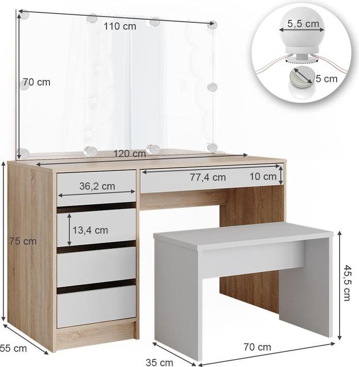Actual product image Vicco Sherry with LED lighting and bench (120 x 55 x 75 cm)
