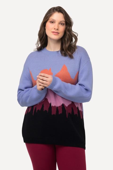 Image du produit Ulla Popken Pull à col rond et manches longues, motif montagne (42, 44)