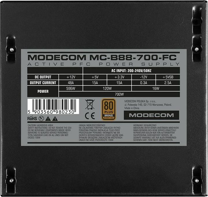 Actual product image Modecom ZASILACZ MC-B88-700FC 80+ BRONZE 230V BULK (700 W)