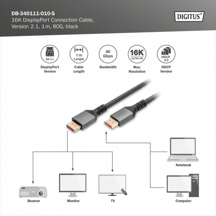 Image du produit Digitus DisplayPort — DisplayPort (1 m, DisplayPort, 2.1)