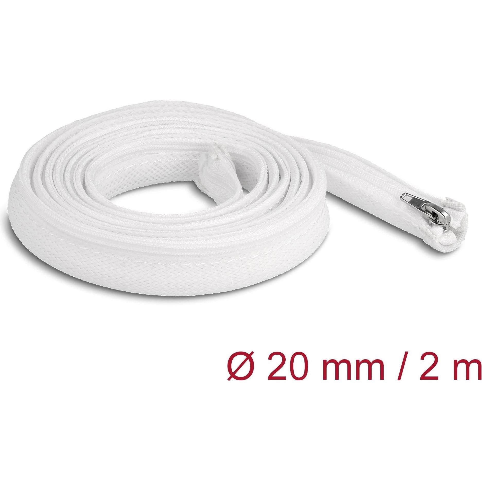 Thumbnail - Delock, Kabelschutz + Kabelführung, Geflechtschlauch mit Reissverschluss hitzebeständig 2 m x 20 mm weiss (Kabelschlauch...