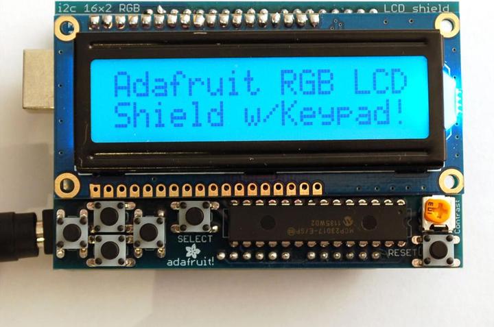 Actual product image Adafruit RGB LCD I2C Shield Kit 16x2 Char Display Positive (Shield)