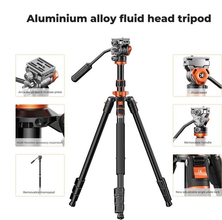K&F Concept K234A7+FH-03 Magnesium Aluminum Alloy Tripod (Metall)