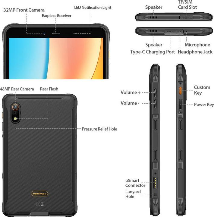 Produktbild Ulefone Armor Pad Pro 8GB/128GB LTE Tablet (schwarz) (4G, 8", 128 GB, Juoda, Schwarz)