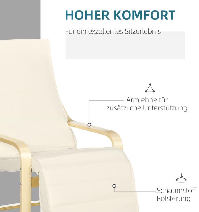 Produktbild Homcom Relaxsessel Polyester, Birkenholz Cremeweiss