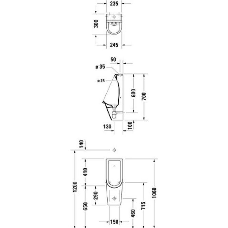 Thumbnail - Duravit, Toilette + Bidet, Urinal STARCK 3 RIMLESS 245x300mm Zul v ob Aus o Fliege weiss WG