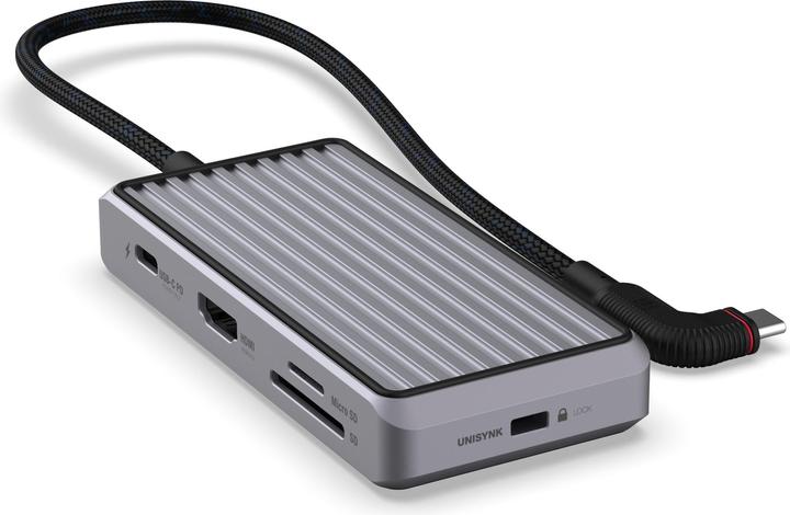 Produktbild Unisynk 8 Port USB-C Hub V2 4K 60 HZ 100QW Grey (USB-C, 8 Ports)