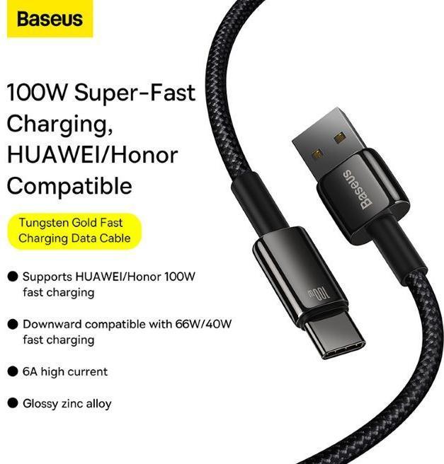Actual product image Baseus USB A — USB C (2 m, USB 3.0, 100 W)