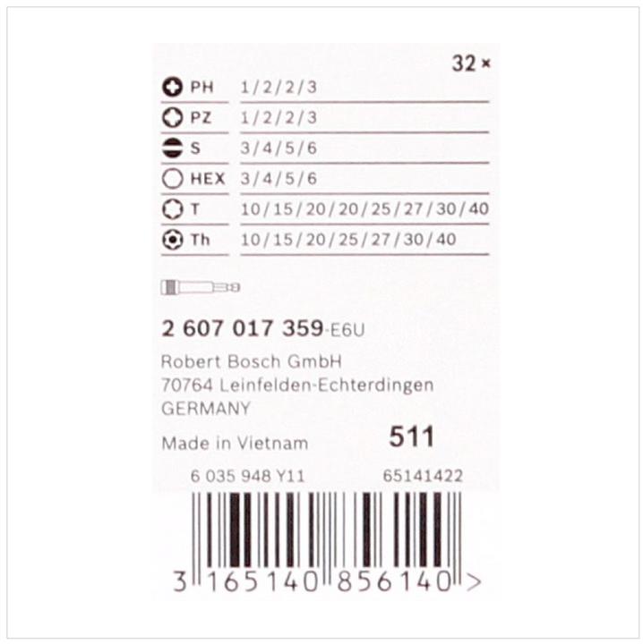 Produktbild Bosch Professional Zubehör Schrauberbit Set (Kreuz Phillips PH M1, Kreuz Phillips PH M2, Kreuz Phillips PH M3, Kreuz Pozidriv PZ M1, Kreuz Pozidriv PZ M2, Kreuz Pozidriv PZ M3, Sechskant (hexagonal) M3, Sechskant (hexagonal) M4, Sechskant (hexagonal) M5, Sechskant (hexagonal) M6, Schraubschlitz M3, Schraubschlitz M4, Schraubschlitz M5)