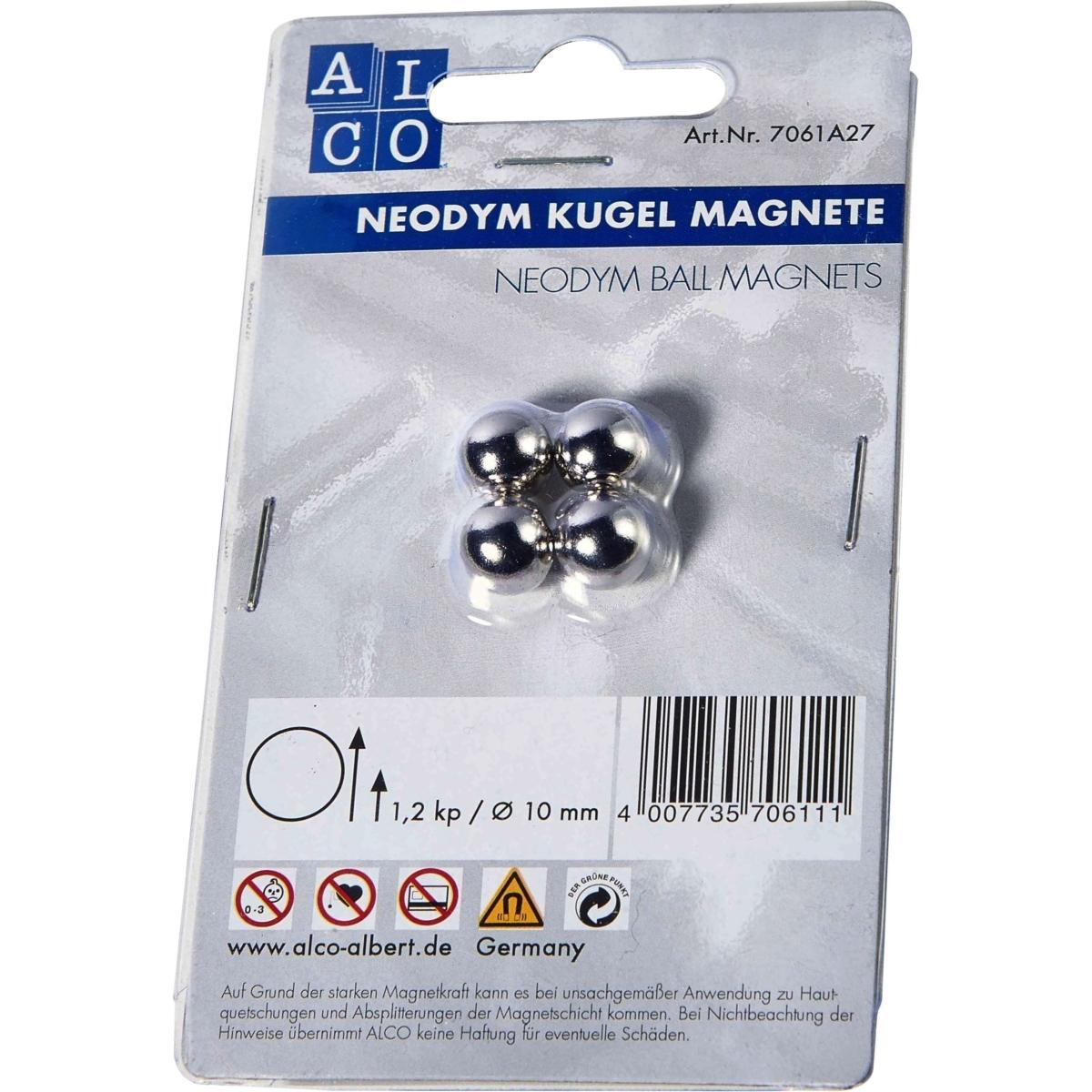 Alco, Magnet, Kugelmagnet Neodoym Neodym (Nd) 10mm TG 1200 g silber VE=4 Stück (1 x)