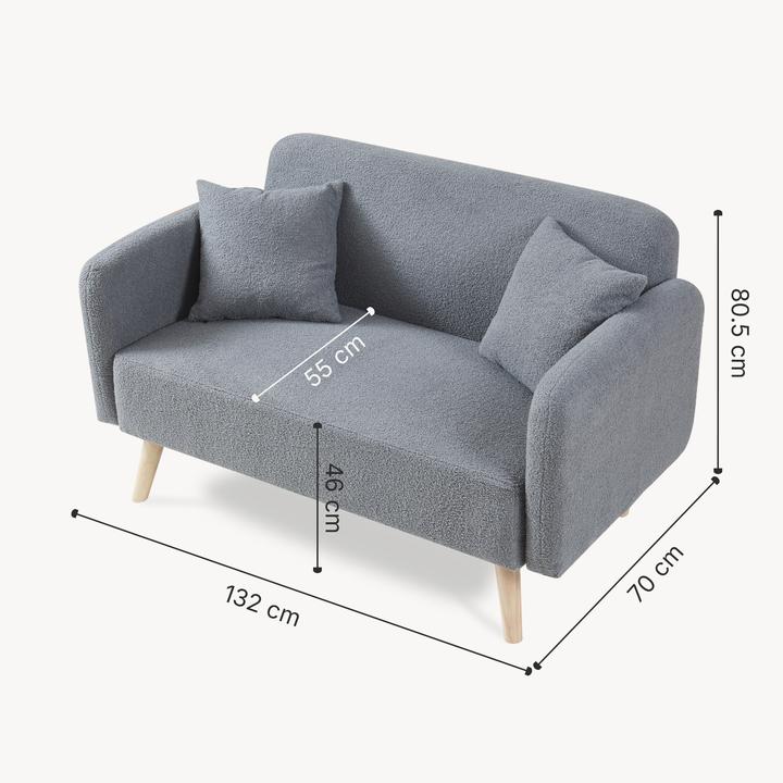 Produktbild En.Casa 2-Sitzer Sofa Midt 132x70x81 cm Bouclé Grau (2-Sitzer)