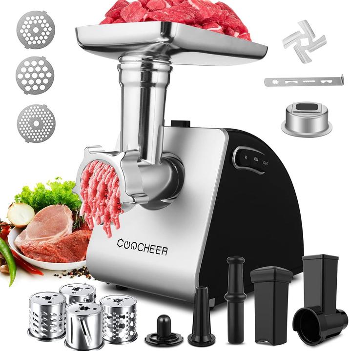 Coocheer Electric Meat Grinder with Sausage Stuffer, Cookie Press Attachment, 3 Stainless Steel Plates