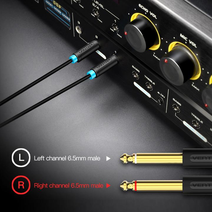 Produktbild Vention BACBJ Male TRS 3.5mm to 2x Male 6.35mm Audio Cable 5m Black (5 m)