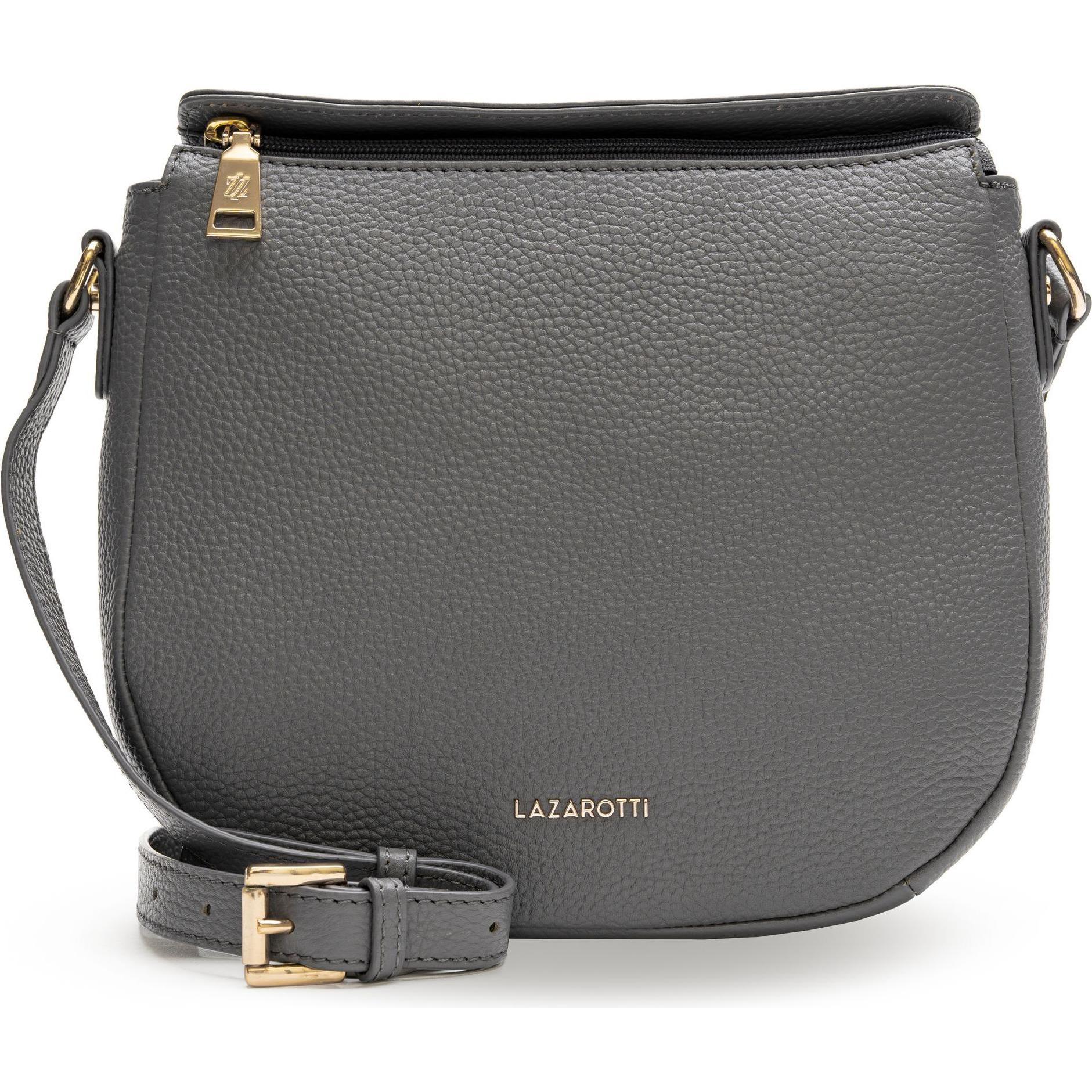 Lazarotti, Handtasche, Bologna Leather Umhängetasche Leder 25 cm, Grau