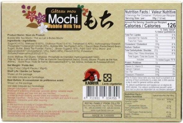 Nutritional values and ingredients Kaoriya Bubble Milk Tea Box (210 g)