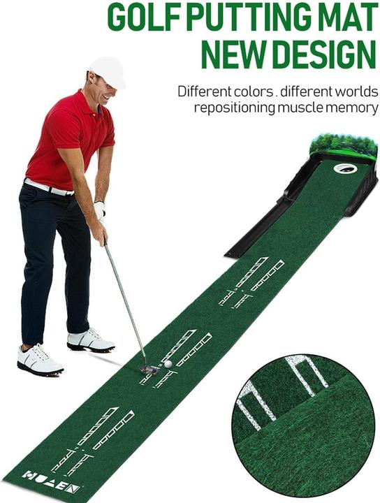 Immagine prodotto Huaen Golf Putting Matte mit Ballrücklauf – 259 cm Trainingsmatte