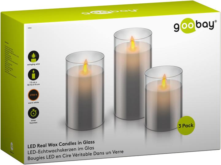 Actual product image Goobay 3er-Set LED-Echtwachs-Kerzen im Glas, grau-transparent (3 x)