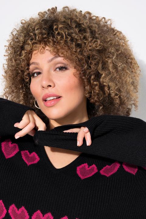 Produktbild Ulla Popken Pullover, Herzen, V-Ausschnitt, Langarm (50, 52)