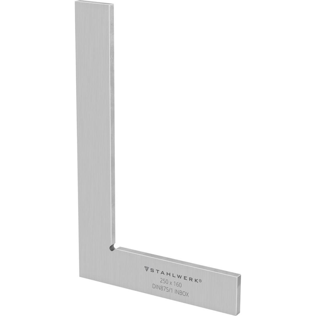 Stahlwerk, Winkelmesser, Flachwinkel 90° 250 x 160 mm DIN 875/1 aus rostfreiem Edelstahl