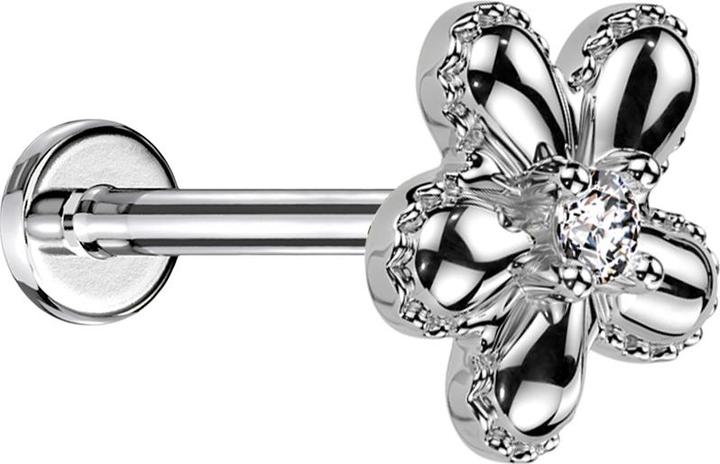 Produktbild Star Piercing Micro Threadless Labret silber Blume gepunktet silber ein Kristall silber (Messing, Chirurgenstahl 316L)